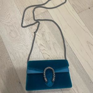 Velvet Gucci Dionysus Super Mini in a beautiful blue/teal color